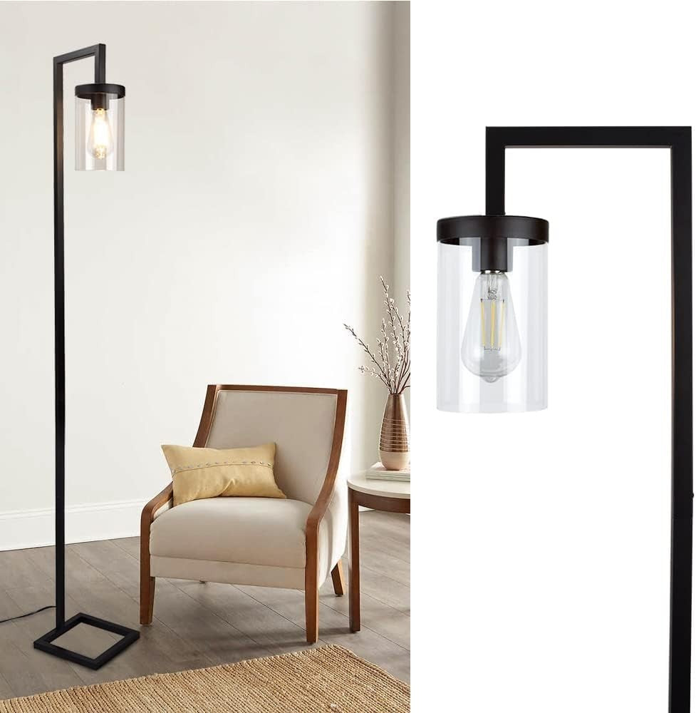 Industrial Metal Floor Lamp with Glass Shade, Eye Protection & Dimmable LED - Kwikley