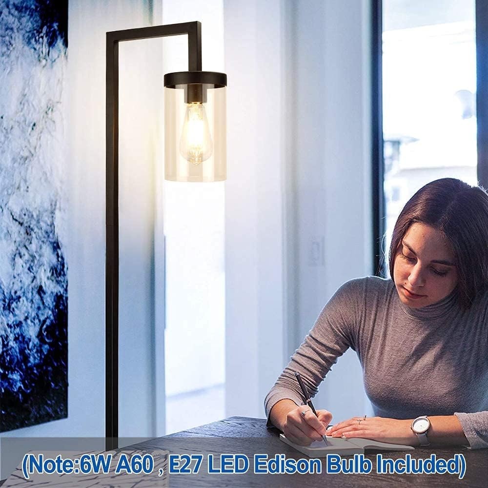 Industrial Metal Floor Lamp with Glass Shade, Eye Protection & Dimmable LED - Kwikley