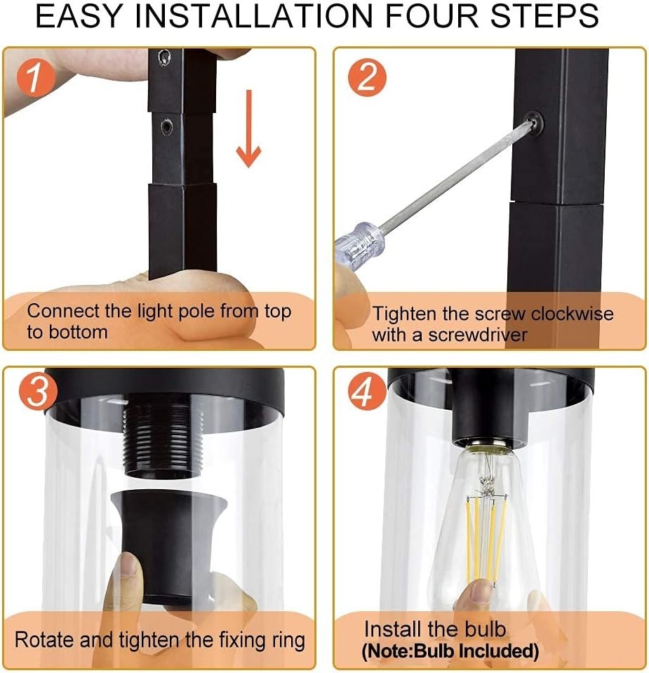 Industrial Metal Floor Lamp with Glass Shade, Eye Protection & Dimmable LED - Kwikley