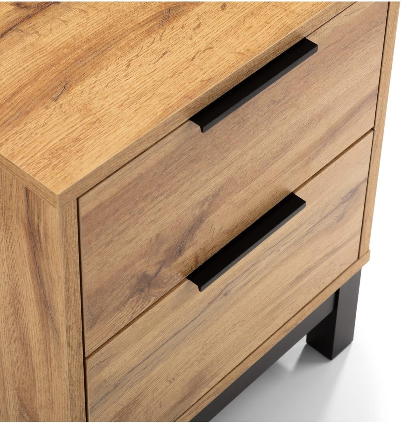 Industrial Oak 2 Drawer Bedside Table | Wooden Nightstand with Black Legs - Kwikley
