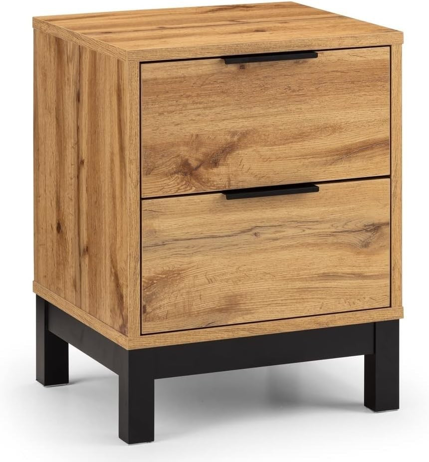 Industrial Oak 2 Drawer Bedside Table | Wooden Nightstand with Black Legs - Kwikley