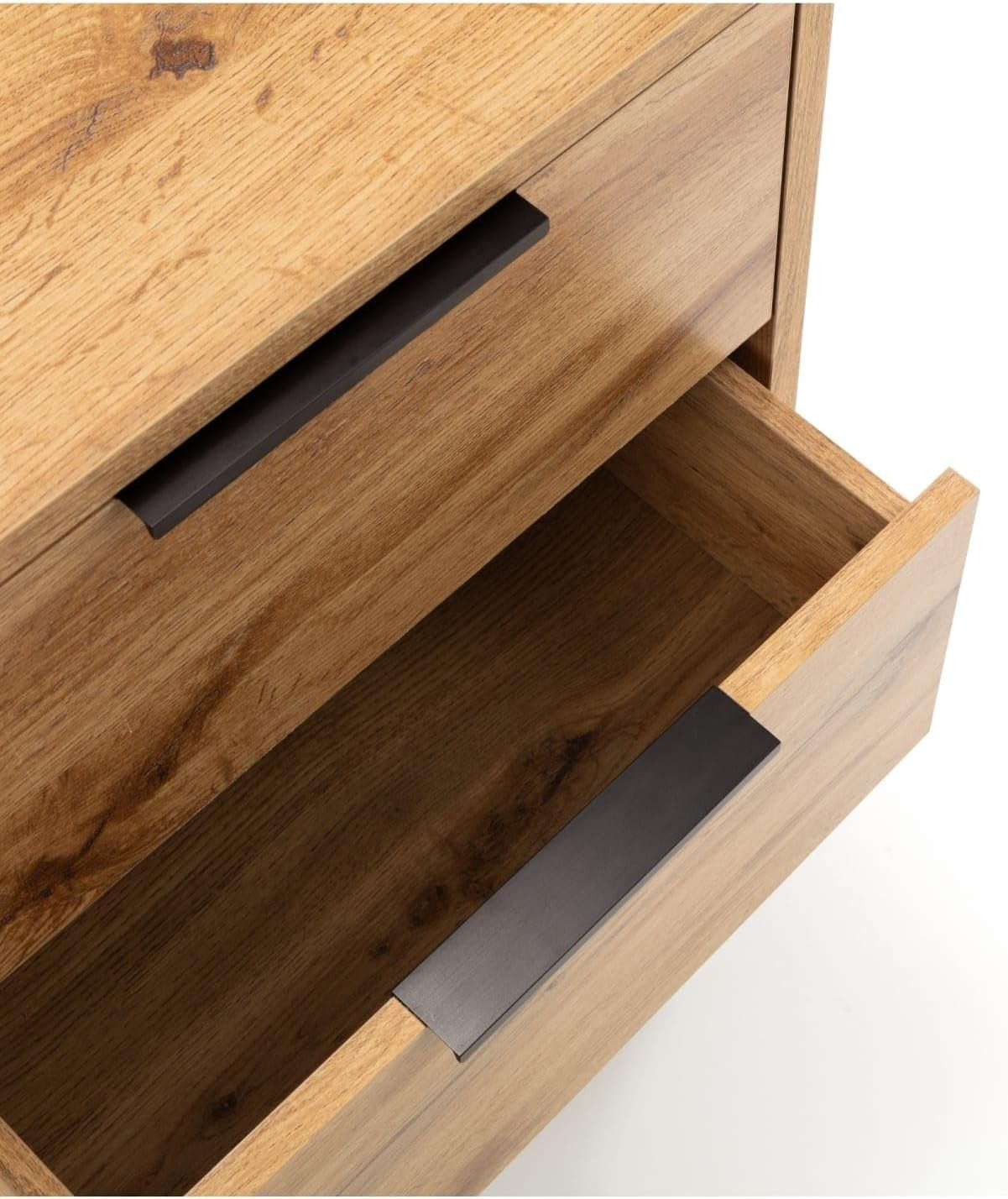 Industrial Oak 2 Drawer Bedside Table | Wooden Nightstand with Black Legs - Kwikley