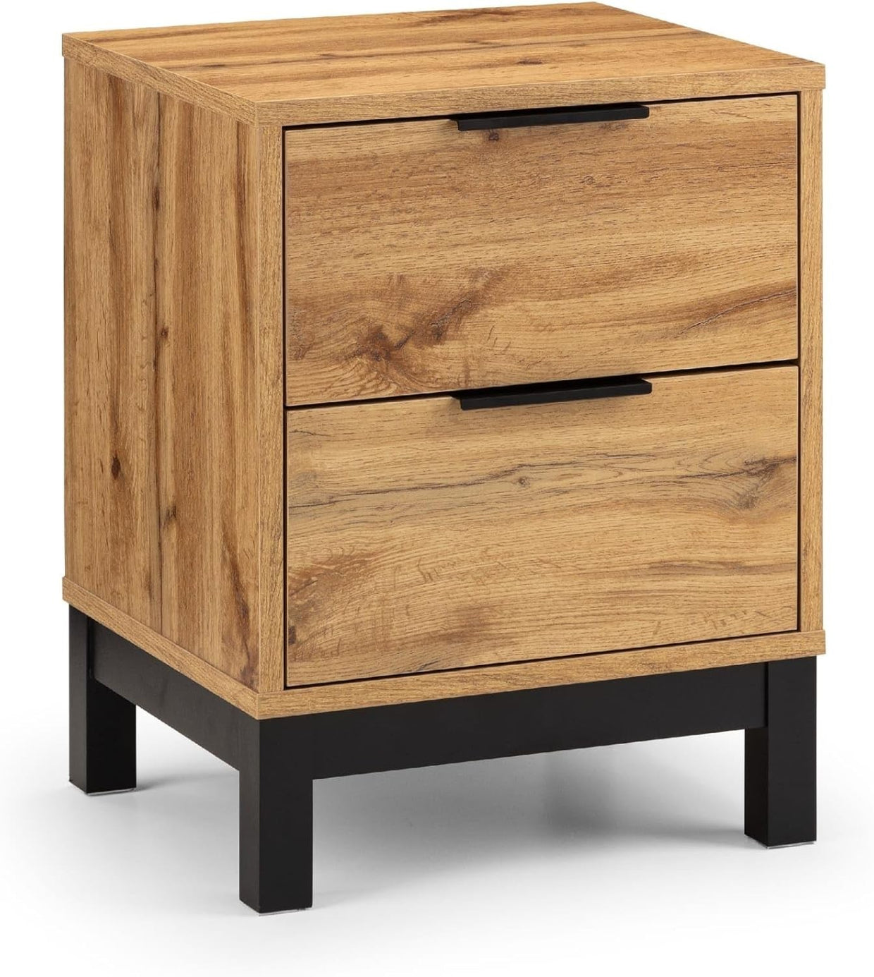 Industrial Oak 2 Drawer Bedside Table | Wooden Nightstand with Black Legs - Kwikley