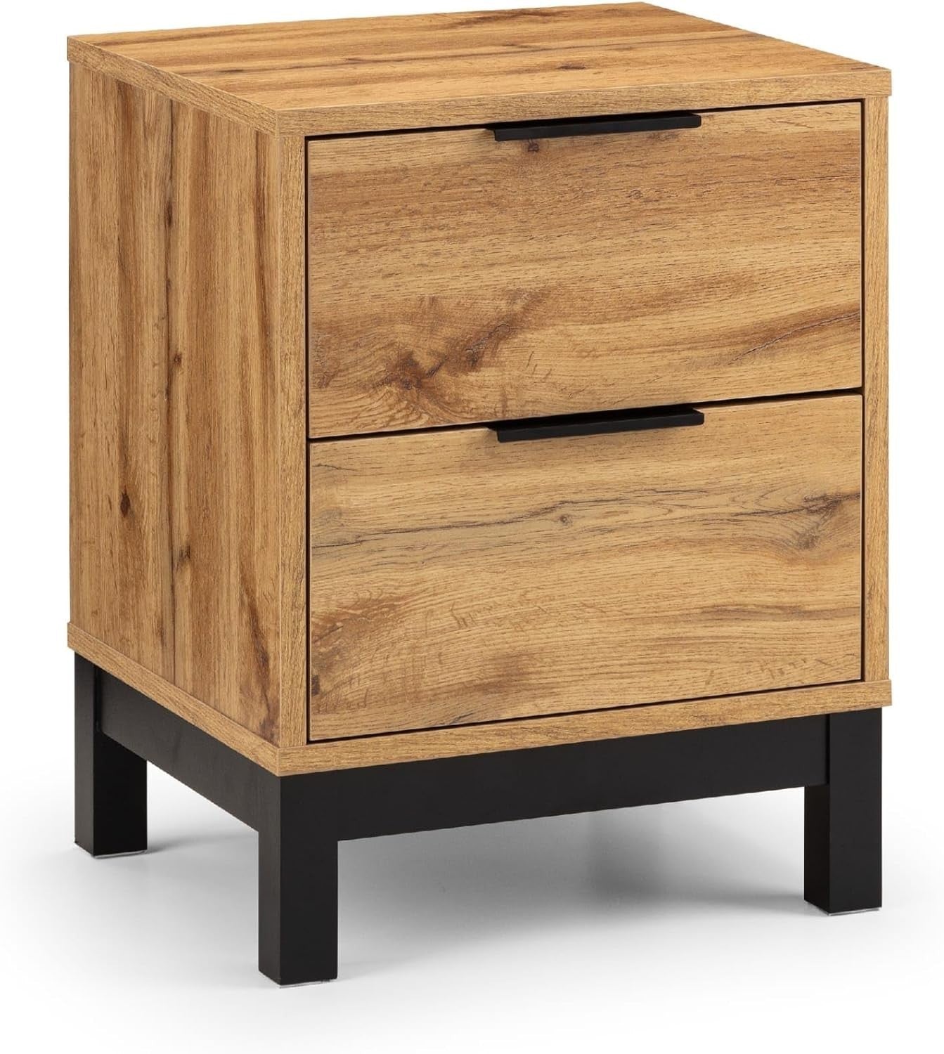 Industrial Oak 2 Drawer Bedside Table | Wooden Nightstand with Black Legs - Kwikley