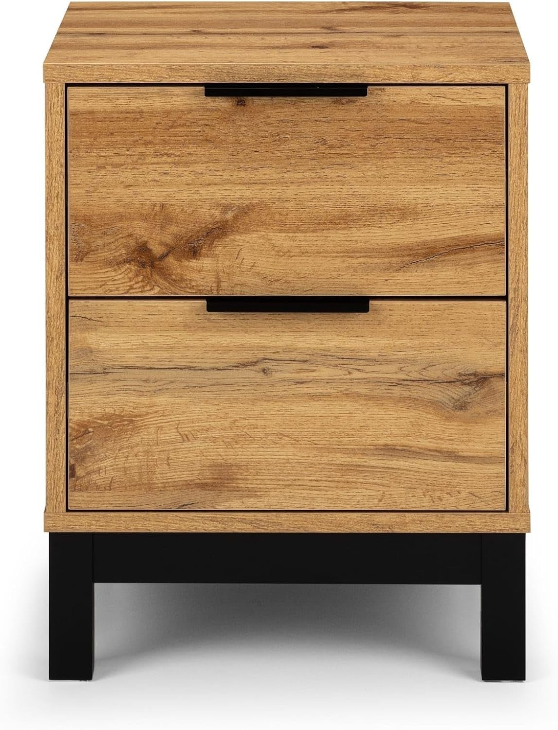 Industrial Oak 2 Drawer Bedside Table | Wooden Nightstand with Black Legs - Kwikley