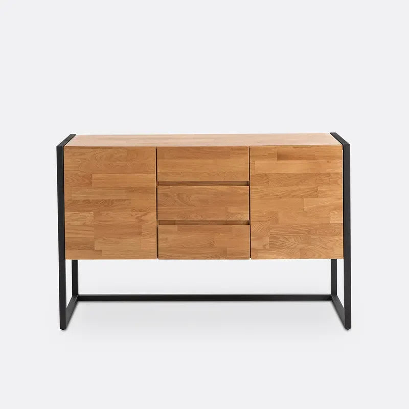 Industrial Oak Sideboard with Metal Frame – 2 Doors 3 Drawers 133cm - Kwikley
