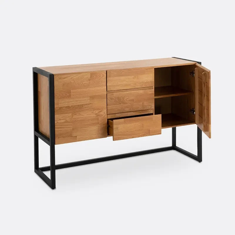 Industrial Oak Sideboard with Metal Frame – 2 Doors 3 Drawers 133cm - Kwikley