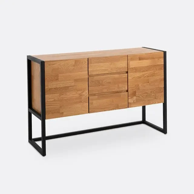 Industrial Oak Sideboard with Metal Frame – 2 Doors 3 Drawers 133cm - Kwikley