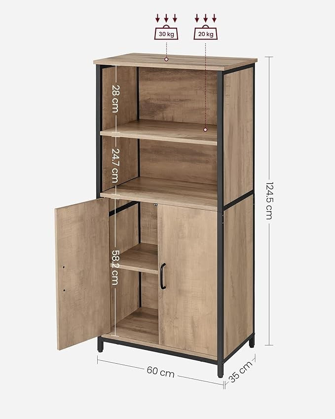 Industrial Oak Storage Cabinet with Shelves & Cupboard for Living Room Home - Kwikley
