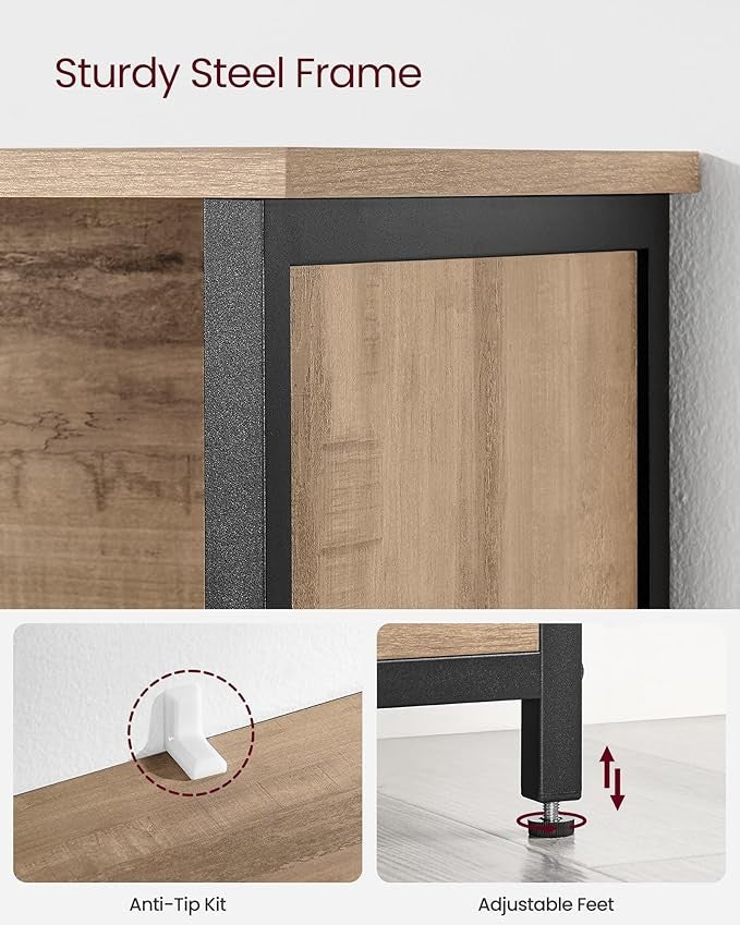 Industrial Oak Storage Cabinet with Shelves & Cupboard for Living Room Home - Kwikley