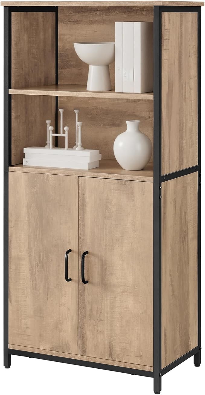 Industrial Oak Storage Cabinet with Shelves & Cupboard for Living Room Home - Kwikley