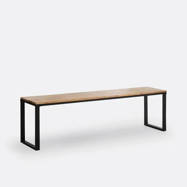 Industrial Oak Wood Bench Metal Frame | Modern Dining Entryway Seat - Kwikley
