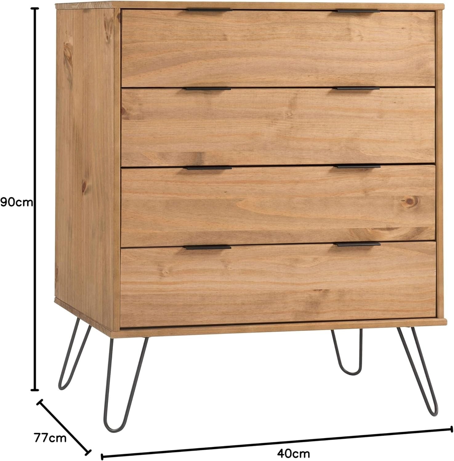 Industrial Pine Chest of 4 Drawers | Wood Storage Cabinet Bedroom Unit - Kwikley