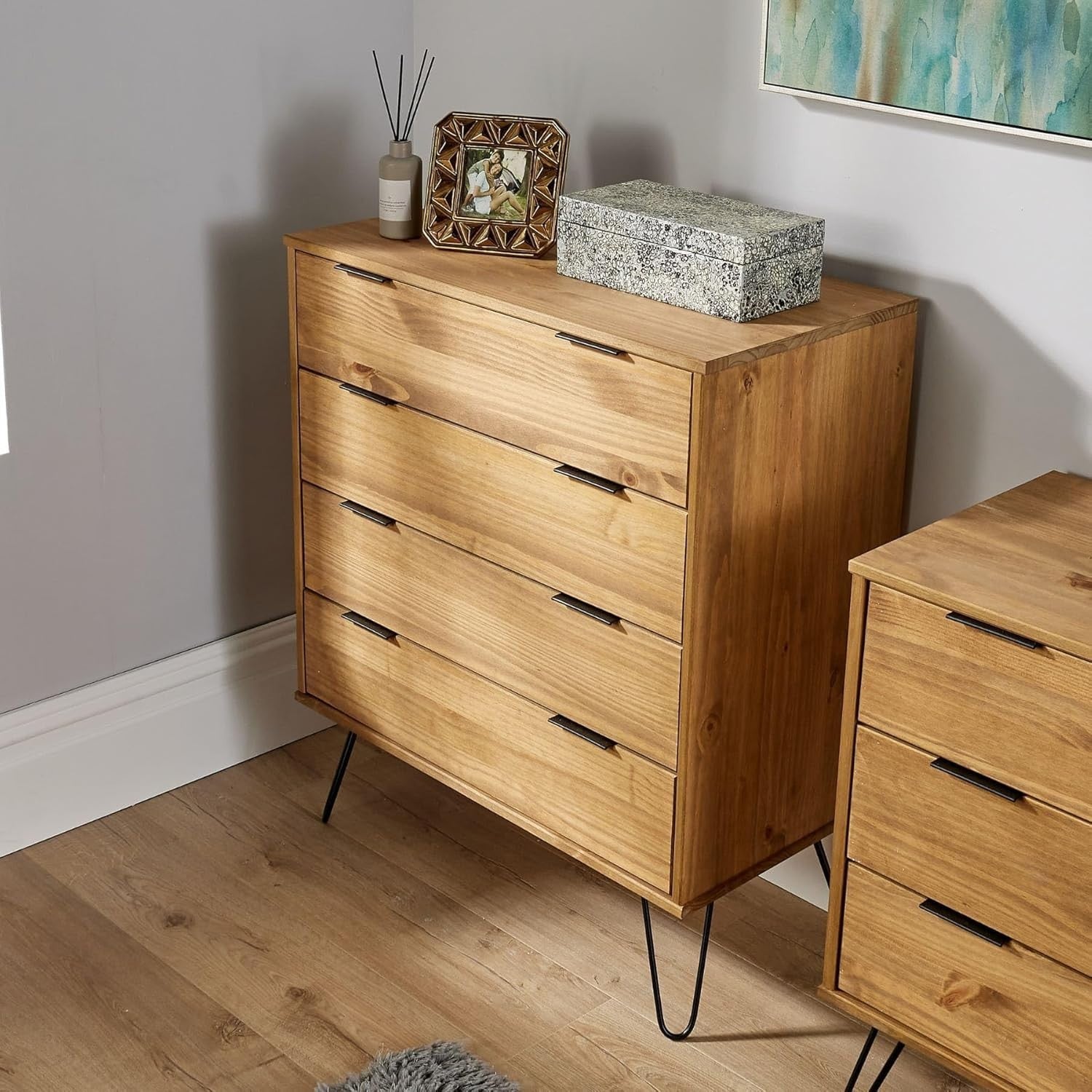 Industrial Pine Chest of 4 Drawers | Wood Storage Cabinet Bedroom Unit - Kwikley
