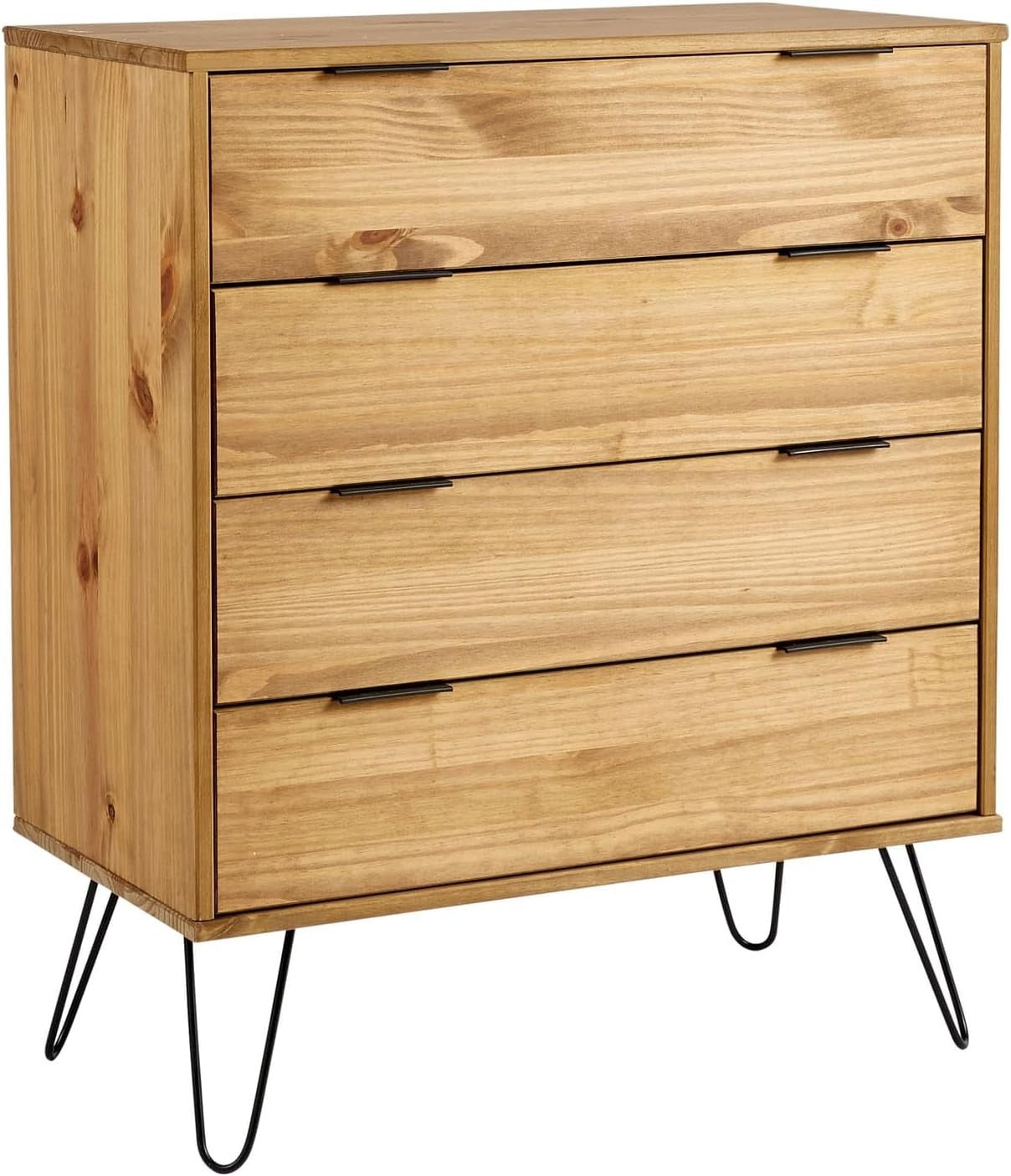 Industrial Pine Chest of 4 Drawers | Wood Storage Cabinet Bedroom Unit - Kwikley