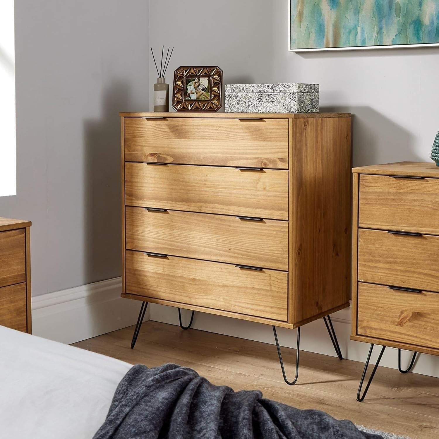 Industrial Pine Chest of 4 Drawers | Wood Storage Cabinet Bedroom Unit - Kwikley