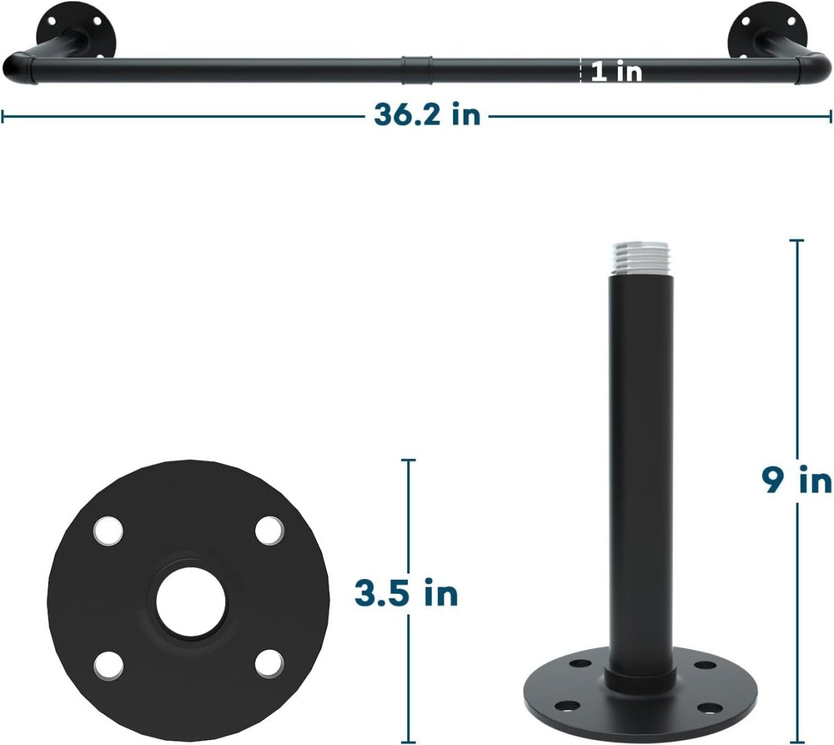 Industrial Pipe Clothes Rail 2 Pack Heavy Duty 92cm - Kwikley
