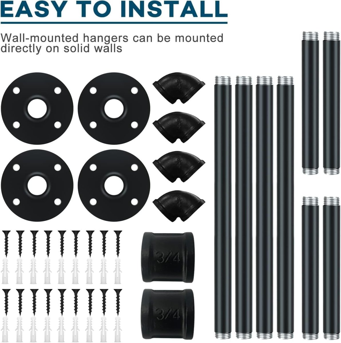 Industrial Pipe Clothes Rail 2 Pack Heavy Duty 92cm - Kwikley
