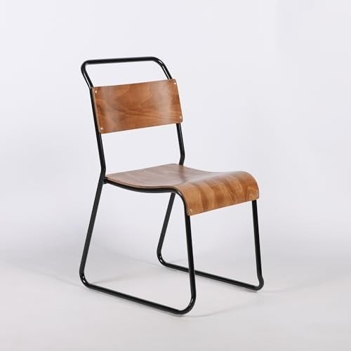 Industrial Retro Dining Chair Stackable Metal Frame Plywood Seat