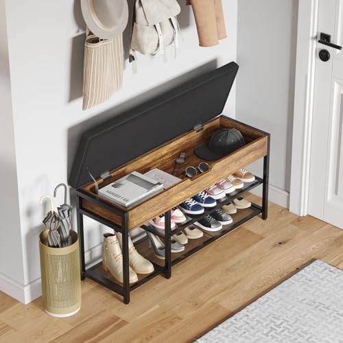Industrial Shoe Bench with Storage & Adjustable Rack | Entryway Seat - Kwikley