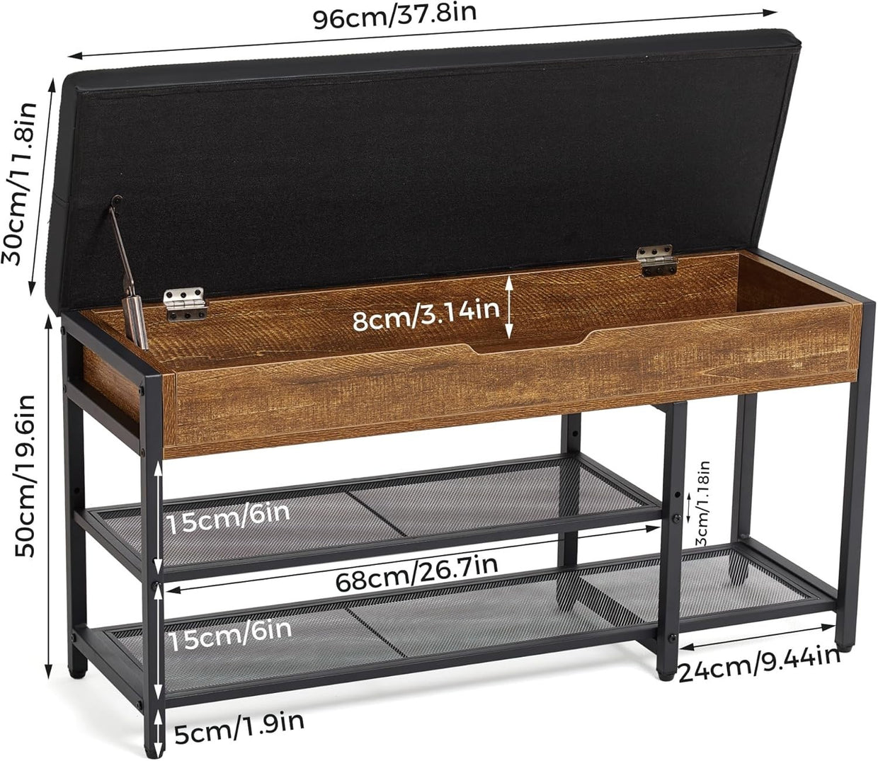 Industrial Shoe Bench with Storage & Adjustable Rack | Entryway Seat - Kwikley