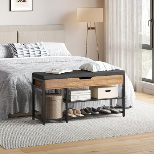 Industrial Shoe Bench with Storage & Adjustable Rack | Entryway Seat - Kwikley