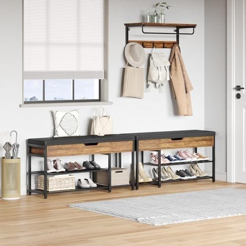 Industrial Shoe Bench with Storage & Adjustable Rack | Entryway Seat - Kwikley