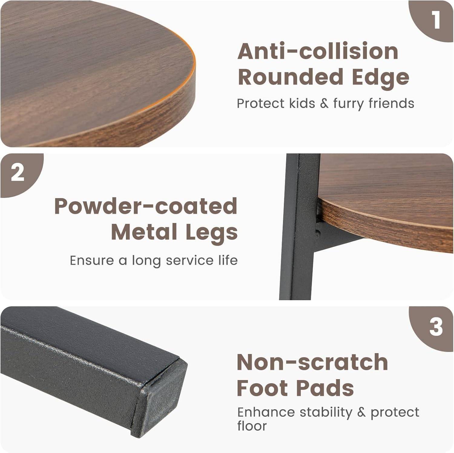 Industrial Side Table with Storage | 2 - Tier Round Nightstand Walnut - Kwikley