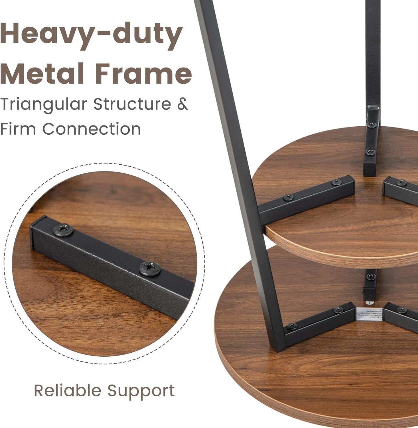 Industrial Side Table with Storage | 2 - Tier Round Nightstand Walnut - Kwikley