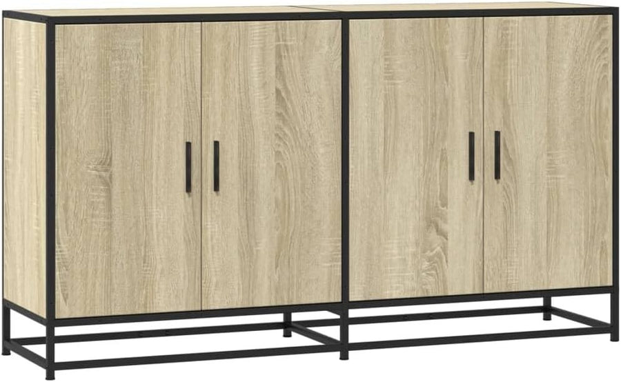Industrial Sideboard Cabinet 4 Door Oak Effect Storage Unit Hallway - Kwikley