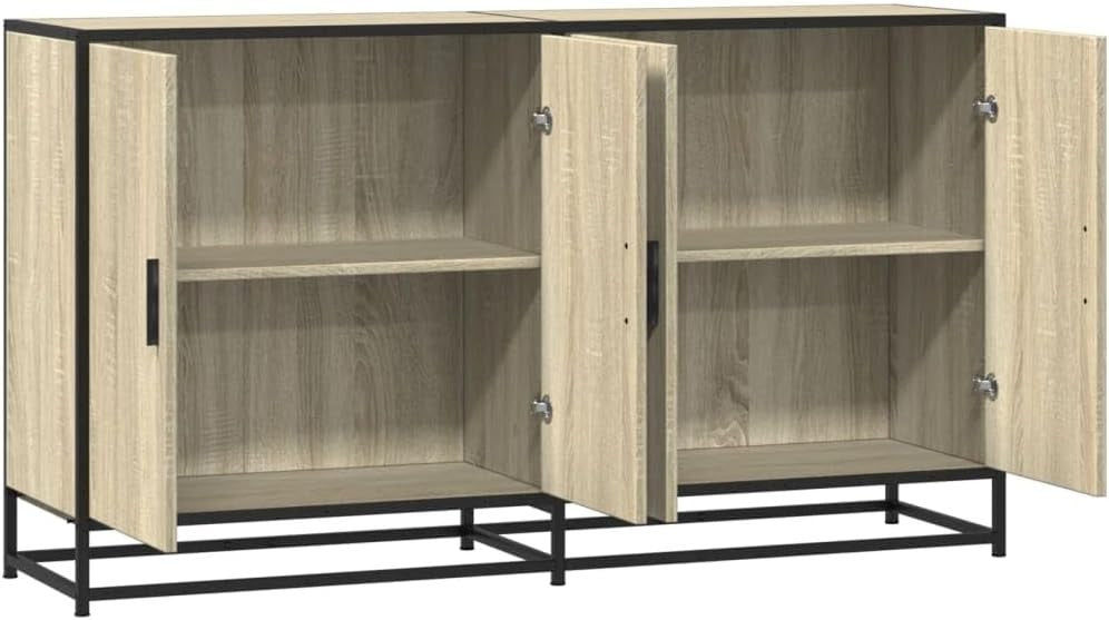 Industrial Sideboard Cabinet 4 Door Oak Effect Storage Unit Hallway - Kwikley