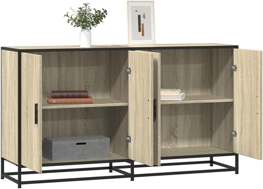 Industrial Sideboard Cabinet 4 Door Oak Effect Storage Unit Hallway - Kwikley