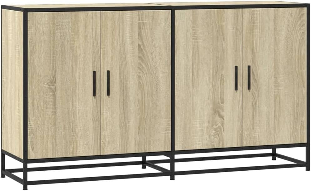 Industrial Sideboard Cabinet 4 Door Oak Effect Storage Unit Hallway - Kwikley