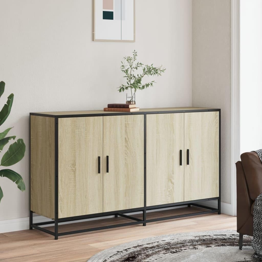 Industrial Sideboard Cabinet 4 Door Oak Effect Storage Unit Hallway - Kwikley