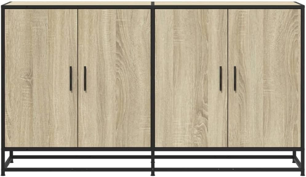 Industrial Sideboard Cabinet 4 Door Oak Effect Storage Unit Hallway - Kwikley