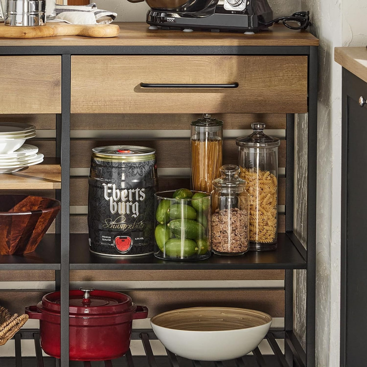 Industrial Sideboard Cabinet with Drawers & Wine Rack, Kitchen Storage 120cm - Kwikley
