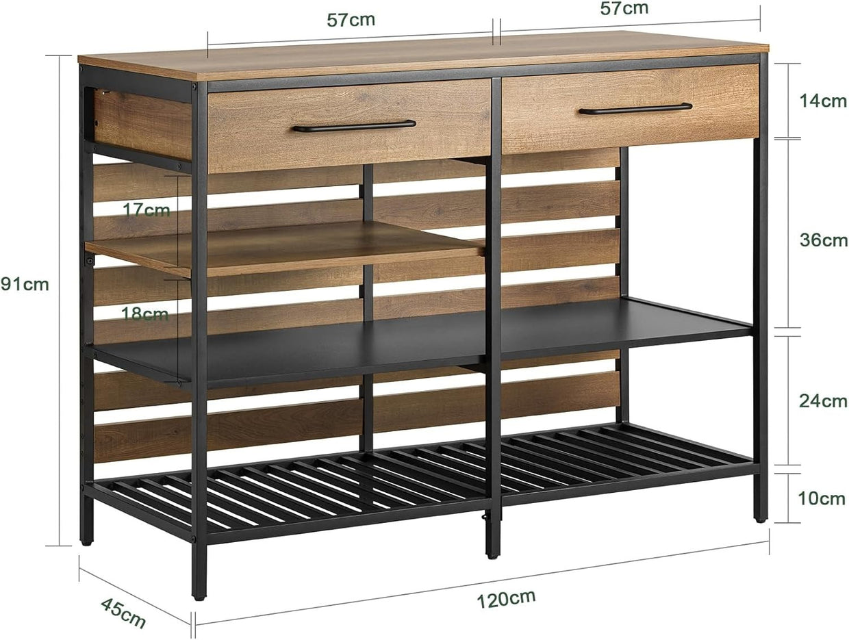 Industrial Sideboard Cabinet with Drawers & Wine Rack, Kitchen Storage 120cm - Kwikley
