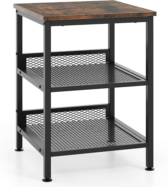 Industrial Sofa Side Table, 3 - Tier Wooden Nightstand Bedside End Table w - Kwikley