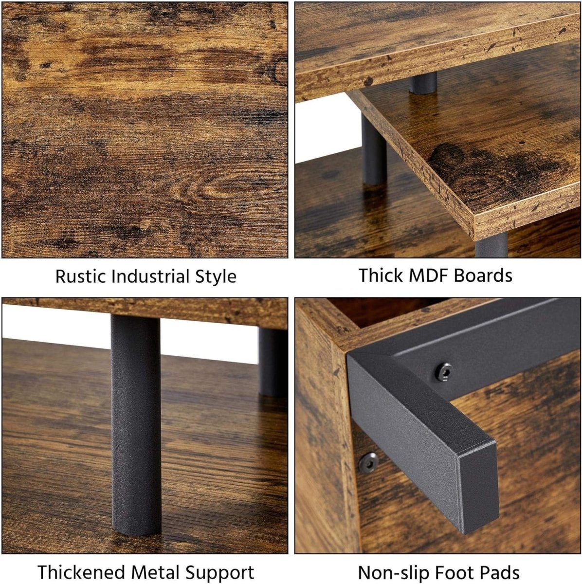 Industrial TV Stand with Open Storage Shelf & Steel Frame, 106cm Rustic - Kwikley