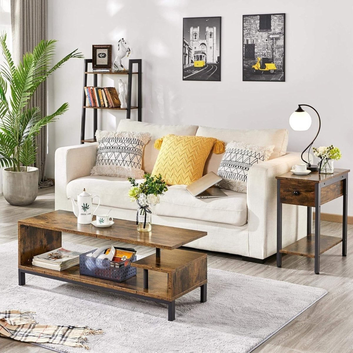 Industrial TV Stand with Open Storage Shelf & Steel Frame, 106cm Rustic - Kwikley