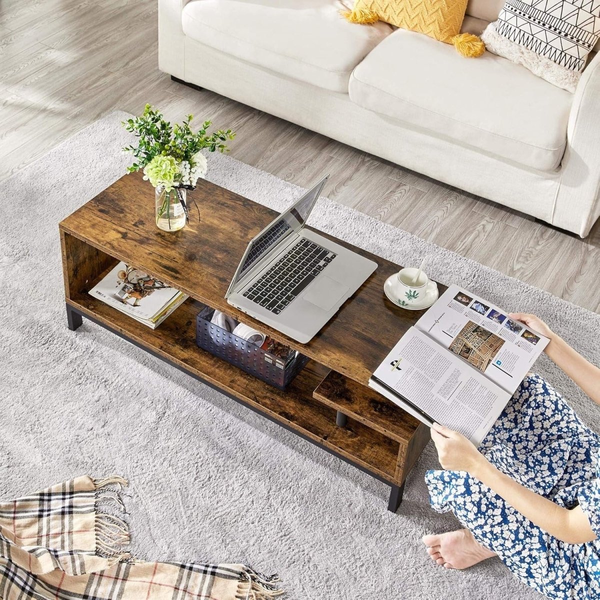 Industrial TV Stand with Open Storage Shelf & Steel Frame, 106cm Rustic - Kwikley