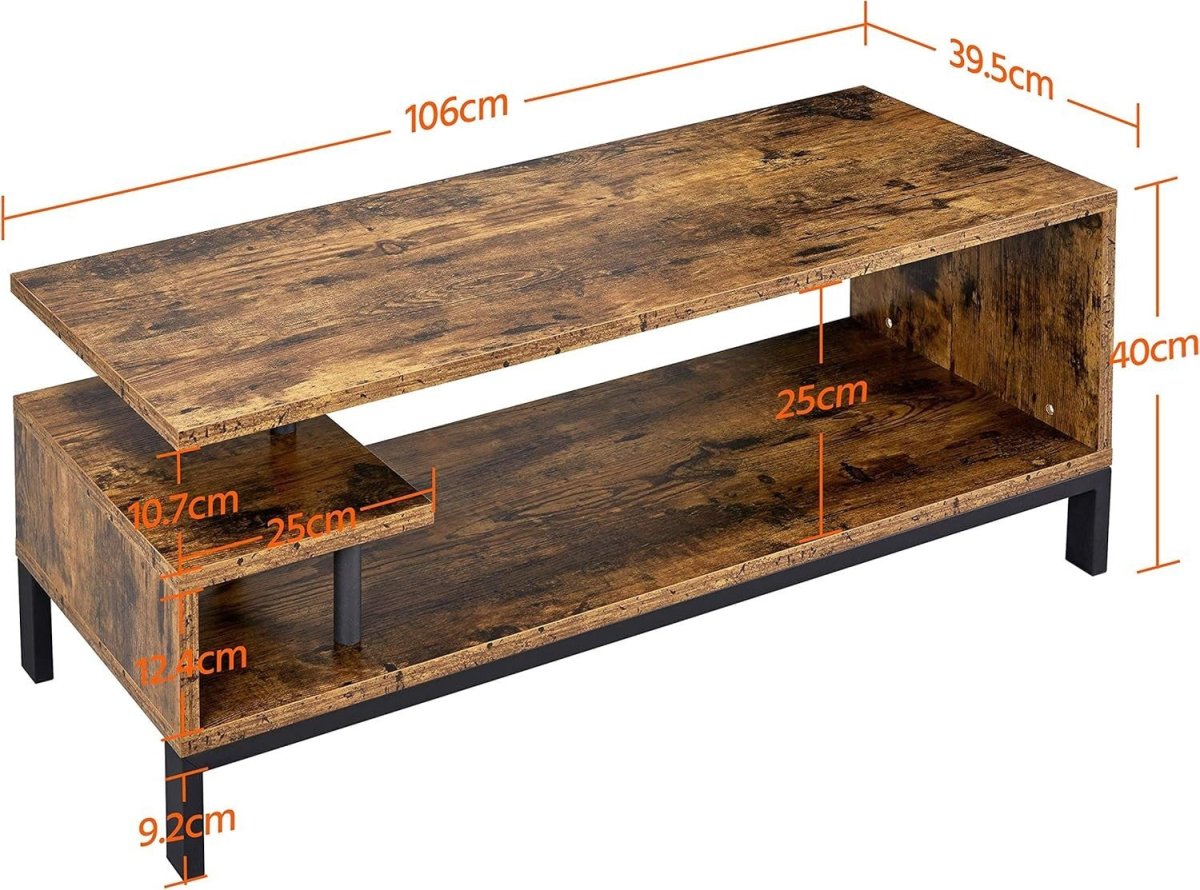 Industrial TV Stand with Open Storage Shelf & Steel Frame, 106cm Rustic - Kwikley