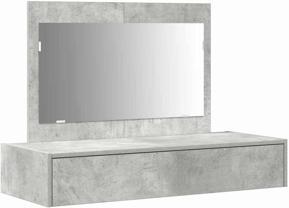 Industrial Vanity Dressing Table Desk Mirror 1 Drawer Concrete Grey Bedroom Furn - Kwikley
