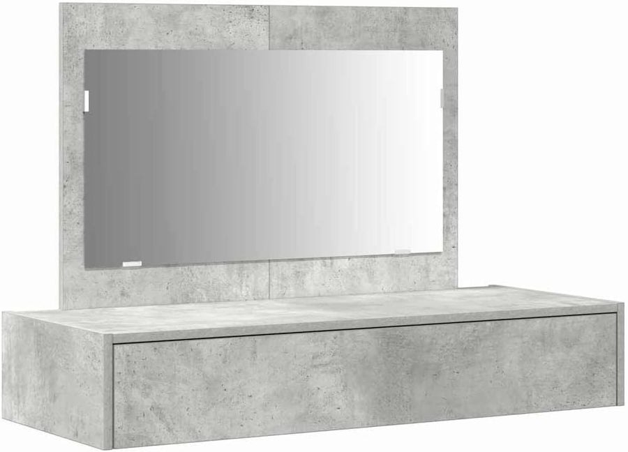 Industrial Vanity Dressing Table Desk Mirror 1 Drawer Concrete Grey Bedroom Furn - Kwikley