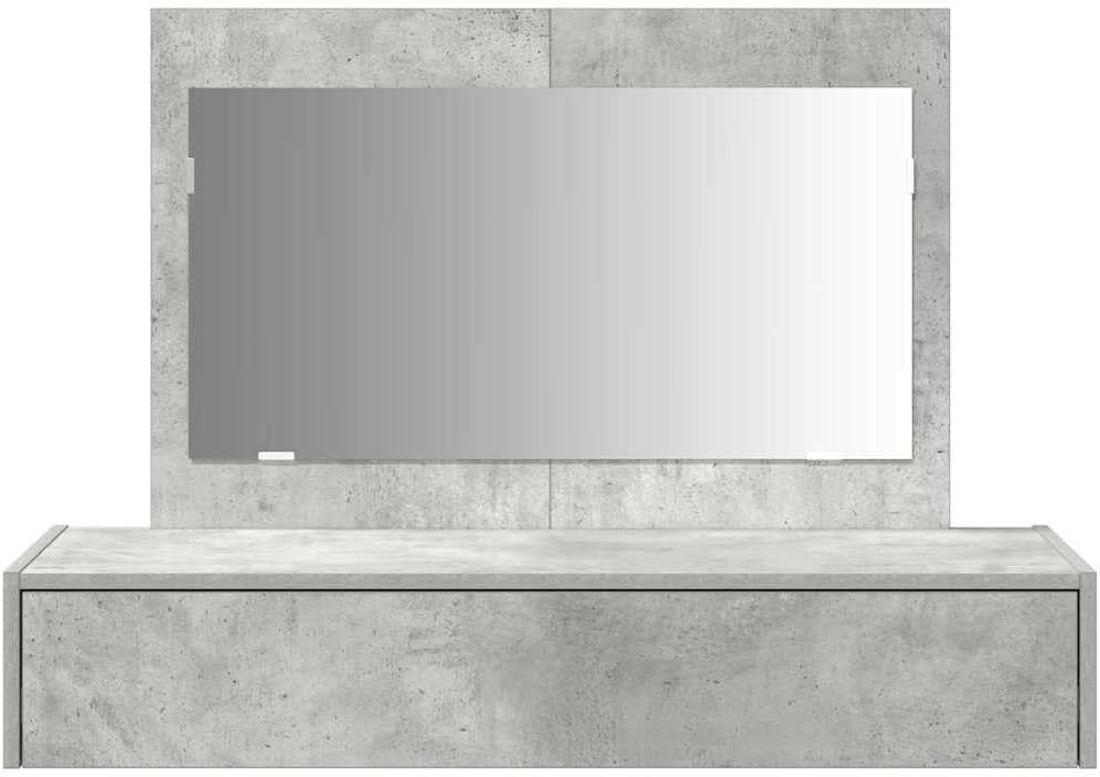 Industrial Vanity Dressing Table Desk Mirror 1 Drawer Concrete Grey Bedroom Furn - Kwikley