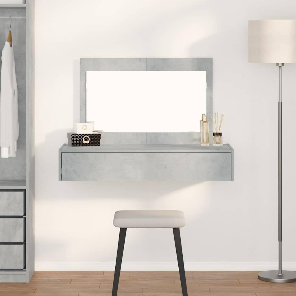 Industrial Vanity Dressing Table Desk Mirror 1 Drawer Concrete Grey Bedroom Furn - Kwikley