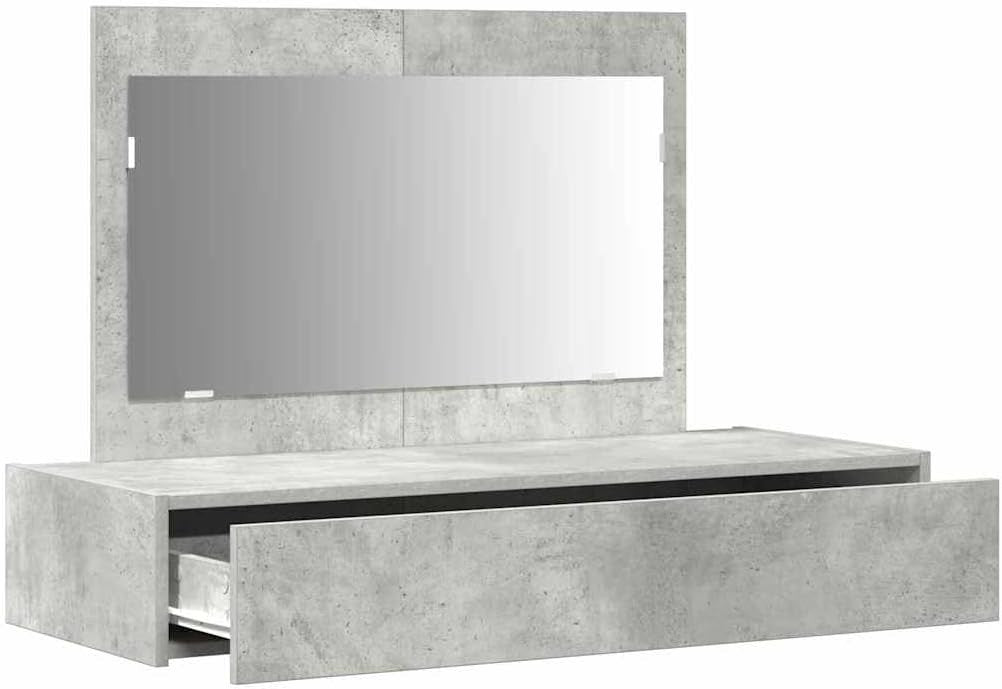Industrial Vanity Dressing Table Desk Mirror 1 Drawer Concrete Grey Bedroom Furn - Kwikley