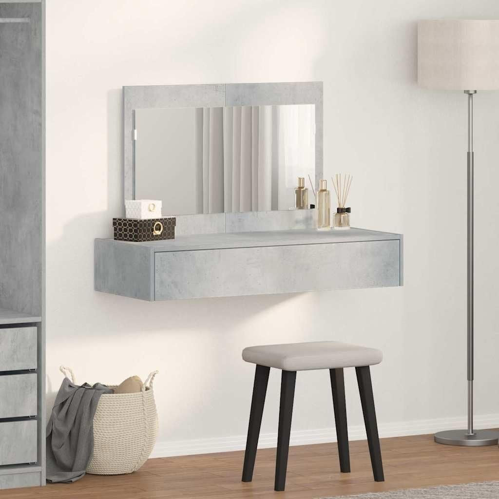 Industrial Vanity Dressing Table Desk Mirror 1 Drawer Concrete Grey Bedroom Furn - Kwikley