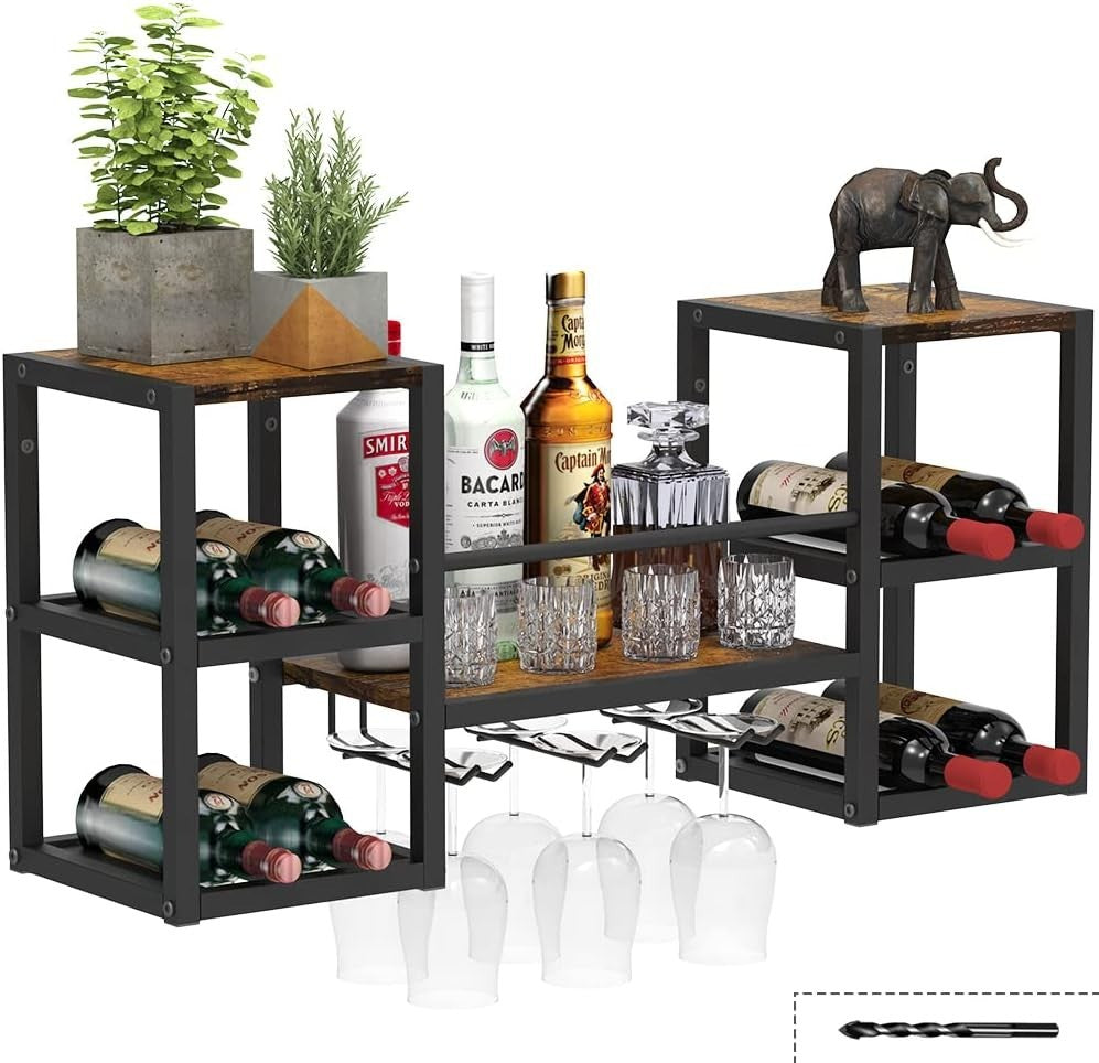 Industrial Wall Mounted Wine Rack with Glass Holder | Bottle & Stemware Storage - Kwikley