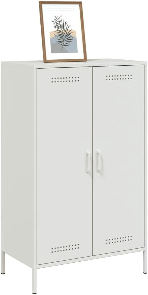 Industrial White Steel Highboard Cabinet with 6 Compartments 68x39x113cm - Kwikley